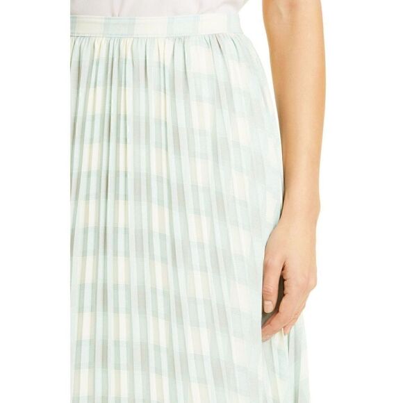 NWT's $375 Toccin Womens Plaid A Line Pleated Maxi Skirt in Mint Plaid Large - Picture 3 of 5